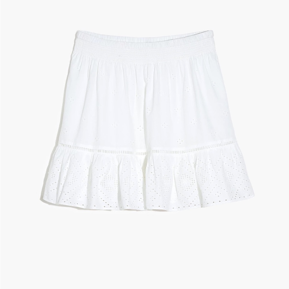 NWT 1XL Madewell Embroidered Smock-Waist Ruffle Mini Skirt in Eyelet White